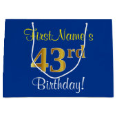 Elegant, Blauw, Faux Gold 43ste verjaardag + Naam Groot Cadeauzakje (Voorkant)