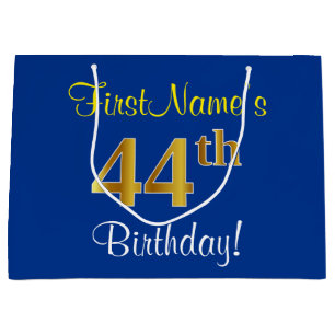 Elegant, blauw, Faux Gold 44th Birthday + naam Groot Cadeauzakje