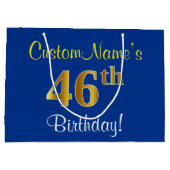 Elegant, blauw, Faux Gold 46th Birthday + naam Groot Cadeauzakje (Achterkant)