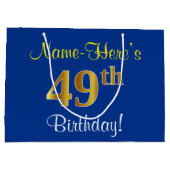 Elegant, blauw, Faux Gold 49th Birthday + naam Groot Cadeauzakje (Achterkant)