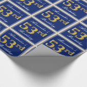 Elegant, blauw, Faux Gold 53rd Birthday + naam Cadeaupapier (Hoek)