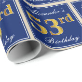 Elegant, blauw, Faux Gold 53rd Birthday + naam Cadeaupapier (Rol Hoek)