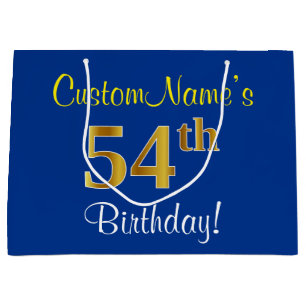 Elegant, blauw, Faux Gold 54th Birthday + naam Groot Cadeauzakje