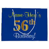 Elegant, blauw, Faux Gold 56th Birthday + naam Groot Cadeauzakje (Achterkant)