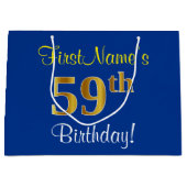 Elegant, blauw, Faux Gold 59th Birthday + naam Groot Cadeauzakje (Voorkant)