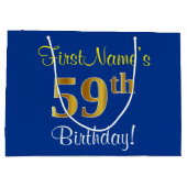 Elegant, blauw, Faux Gold 59th Birthday + naam Groot Cadeauzakje (Achterkant)