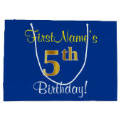 Elegant, blauw, Faux Gold 5th Birthday; aangepaste Large Cadeautasje (Achterkant)