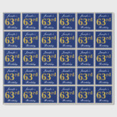 Elegant, blauw, Faux Gold 63rd Birthday + naam Cadeaupapier (Vlak)