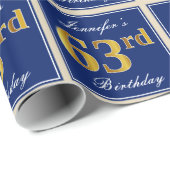 Elegant, blauw, Faux Gold 63rd Birthday + naam Cadeaupapier (Rol Hoek)