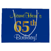 Elegant, blauw, Faux Gold 65th Birthday + naam Large Cadeautasje (Achterkant)
