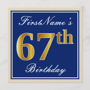 Elegant, blauw, Faux Gold 67th Birthday + naam Kaart