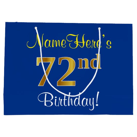 Elegant, blauw, Faux Gold 72e verjaardag + naam Groot Cadeauzakje (Achterkant)