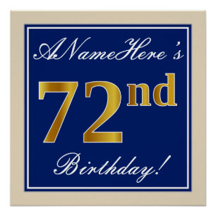 Elegant, blauw, Faux Gold 72e verjaardag + naam Perfect Poster