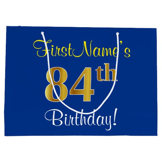 Elegant, blauw, Faux Gold 84th Birthday + naam Large Cadeautasje (Achterkant)