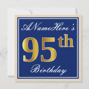 Elegant, blauw, Faux Gold 95th Birthday + naam Kaart