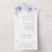 Elegant Blauw Frankrijk Tuin Bloemen Bruiloft All In One Uitnodiging (Binnen)