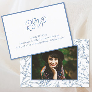 Elegant Blauw Frans Bloemenvleermuis Mitzvah RSVP- Informatiekaartje