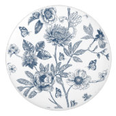 Elegant blauw Frans bloemmotief Keramische Knop (Voorkant)