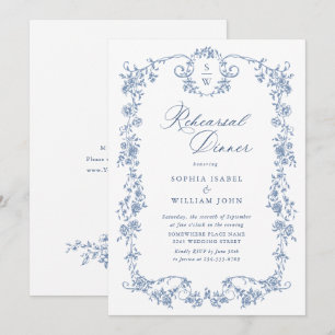 Elegant Blauw Frans Rozen Toile Repetitie Diner Kaart