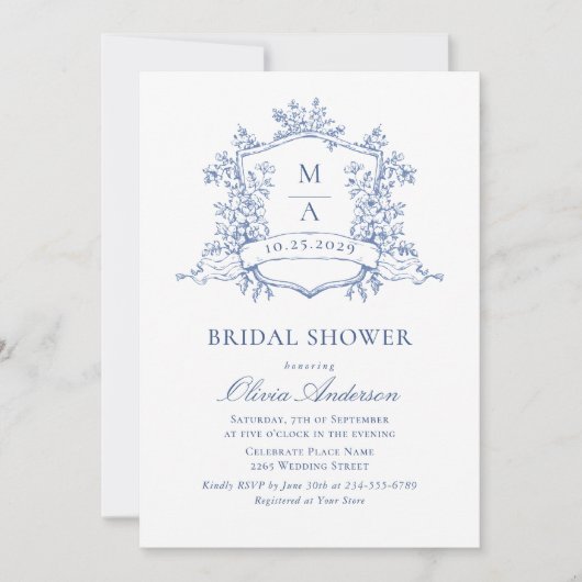 Elegant blauw Frans Rozen Toile Vrijgezellenfeest Kaart (Voorkant)