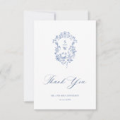 Elegant Blauw Frans Rozen Tuin Bloemen Bruiloft Bedankkaart (Voorkant)