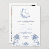 Elegant Blauw Frans Rozen Tuin Bruiloft QR-code Kaart (Voorkant / Achterkant)