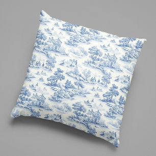 Elegant Blauw Frans Toile de Jouy Design  Kussen