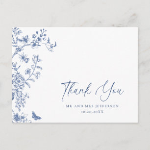 Elegant Blauw Frans Tuin Bloemen Dank u Briefkaart