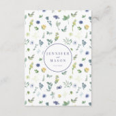 Elegant blauw geel bloem bruiloft details kaarten (Achterkant)