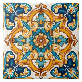 Elegant blauw geel gepatterd tegeltje