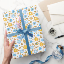 Elegant Blauw Geel Landelijk Rustiek Ditsy Bloemmo