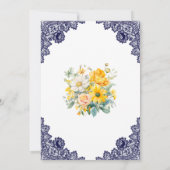 Elegant Blauw Geel Wit Bloemen Quinceañera Kaart (Achterkant)