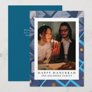 Elegant Blauw Gelukkig Chanoeka Familie 1 Foto Feestdagenkaart