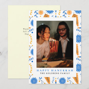 Elegant Blauw Gelukkig Chanoeka Familie 1 Foto Feestdagenkaart
