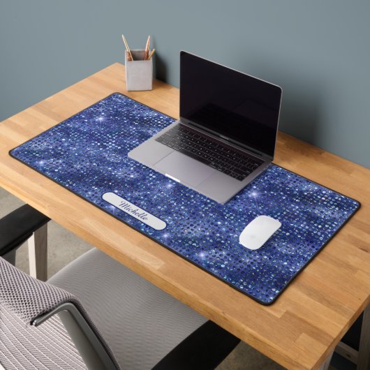 Elegant Blauw Gem Shimmer Patroon Monogram Bureaumat (Kantoor 2)