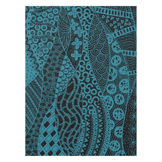 Elegant Blauw Geometrisch Abstract Tribal Pattern  Tafelkleed (Voorkant)