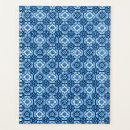 Elegant blauw geometrisch bloemenpatroon planner