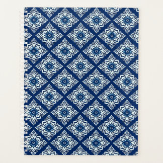 Elegant blauw geometrisch bloemenpatroon planner