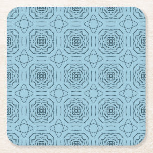Elegant Blauw Geometrisch Lijn Kunst Naadloos Patr Vierkante Kartonnen Onderzetter