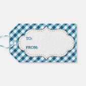 Elegant blauw gingham patroon gepersonaliseerde ve cadeaulabel (Achterkant Horizontaal)