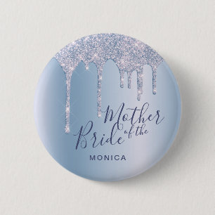 Elegant blauw glitter druppelt moeder bruid ronde button 5,7 cm