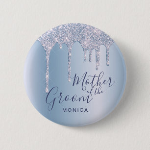 Elegant blauw glitter druppelt moeder van bruin ronde button 5,7 cm
