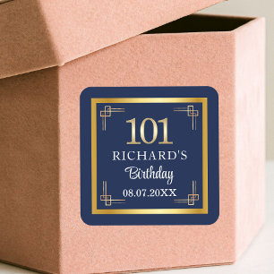Elegant Blauw Goud 101ste Verjaardagsfeest Vierkante Sticker