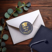 Elegant Blauw | Goud 2023 Afstudeerhoed Afstuderen Ronde Sticker
