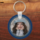 Elegant blauw | Goud 2024 Afstuderen Pet Afstudere Sleutelhanger (Achterkant)