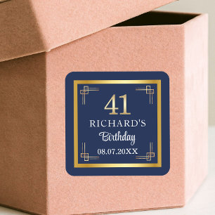Elegant Blauw Goud 41ste Verjaardagsfeest Vierkante Sticker