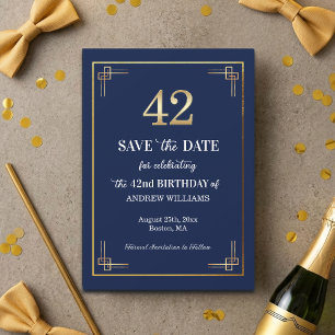 Elegant Blauw Goud 42ste Verjaardagsfeest Save The Date