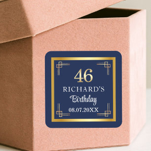 Elegant Blauw Goud 46ste Verjaardagsfeest Vierkante Sticker