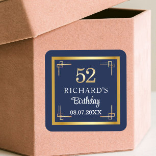 Elegant Blauw Goud 52ste Verjaardagsfeest Vierkante Sticker