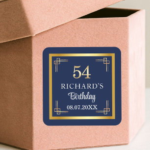 Elegant Blauw Goud 54ste Verjaardagsfeest Vierkante Sticker